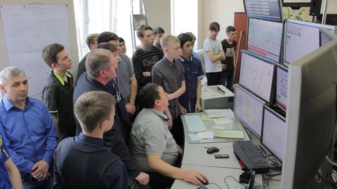 Students on a study tour of coal mining enterprise in Russia Stock Footage 74490586