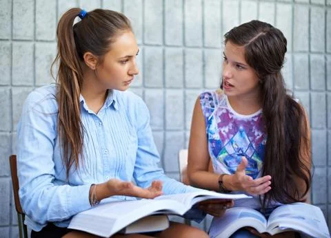 Students, studying and learning with questions, problem solving or confused for Foto stock