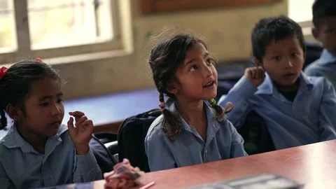 Students studying books in a classroom of a government school in Nepal Stock Footage 285295149