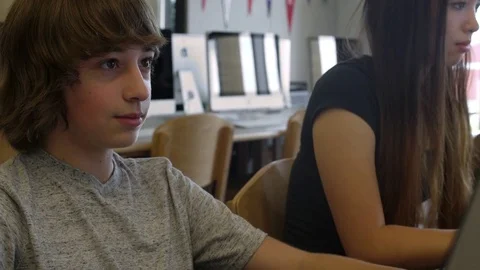 Students studying with computers Stock Footage 83398644