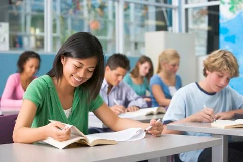 Students studying in geography class Stock Photos