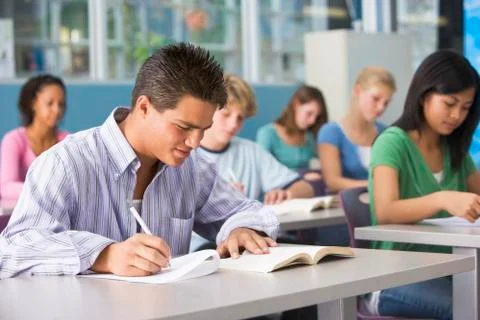 Students studying in geography class Stock Photos