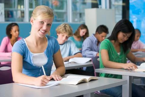 Students studying in geography class Stock Photos