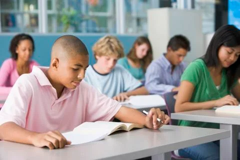 Students studying in geography class Stock Photos