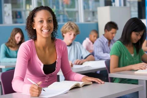 Students studying in geography class Stock Photos