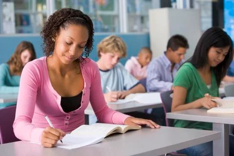 Students studying in geography class Stock Photos