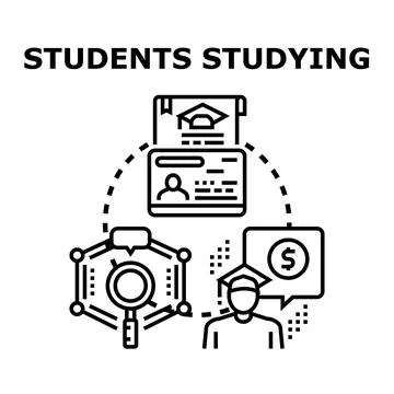 Students studying learning research and education concepts Stock Illustration