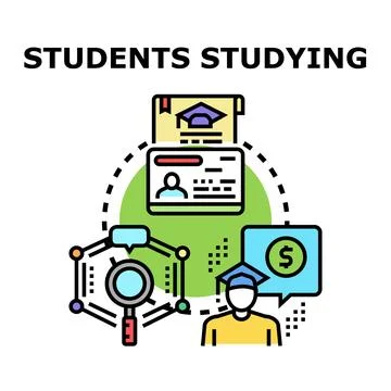 Students studying learning research and education concepts Stock Illustration