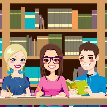 Students Studying Library Illustrazione stock
