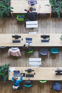 Students studying on library. Top view shot Stock Photos