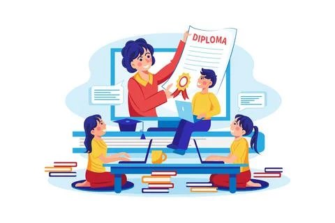 Students Studying In Online Degree Program Stock Illustration