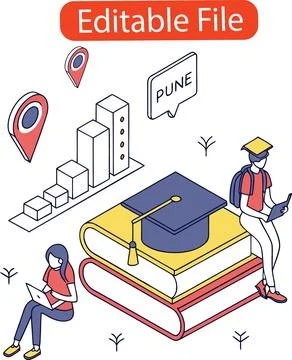 Students studying in Pune with laptops and books representing education and.. Stock Illustration
