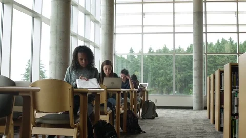 Students studying in a school library 動画素材 83399139
