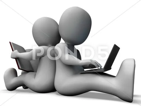 Students studying showing book or online learning Stock Illustration