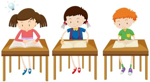 Students Studying on White Background Illustrazione stock