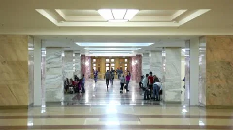 Students in symmetric hall in building of main library Moscow State University Stock Footage 8907108