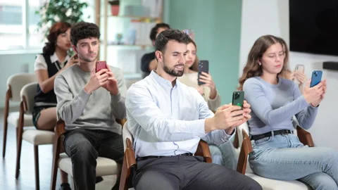 Students take pictures of screen or scan QR code Stock Footage 329398624