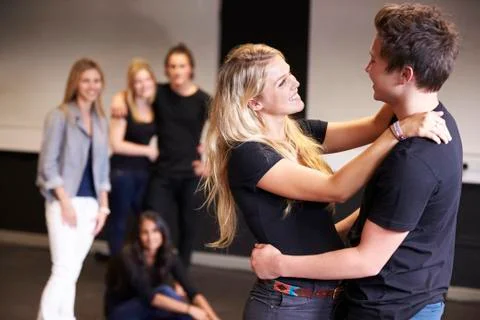 Students Taking Acting Class At Drama College Stockfoto's