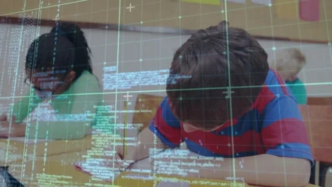 Students taking notes in education class, input activating code overlay while Stock Footage 320089007