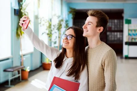 Students taking selfie in the university Stock Photos