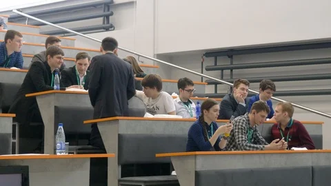 Students talk to each other before the lecture. Stock Footage 104608540