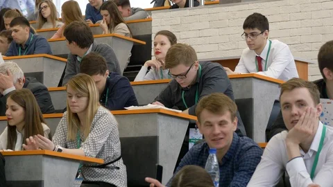 Students talk to each other before the lecture. Stock Footage 104608767