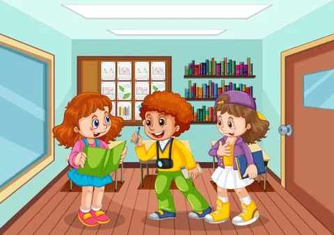 Students talking together in the classroom Illustrazione stock