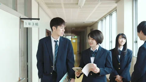Students talking while walking in the school corridor Stock-Footage 162281481