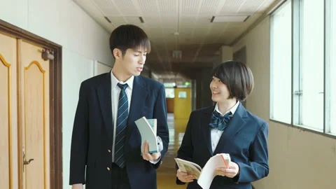 Students talking while walking in the school corridor Stock Footage 162281505