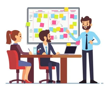 Students team work on tasks process schedule in training room with scrum Stock Illustration