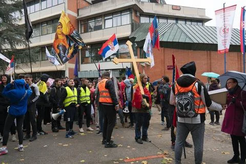 Students of the Technical University preparing for the protest march to Nov.. Stock Photos