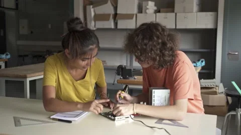 Students in a technology science lesson class. Tech in education. Stock Footage 197364716