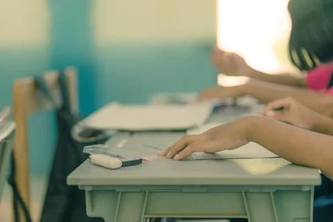 Students try to drawing a basic pattern Thailand with a pencil i Stock Photos