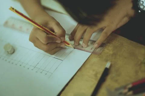 Students try to drawing a basic pattern Thailand with a pencil i Stock Photos