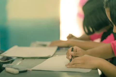 Students try to drawing a basic pattern Thailand with a pencil i Stock Photos
