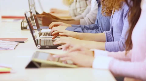 Students typing on computer with hands Stock Footage 33290033