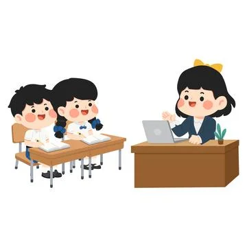 Students in uniform learning from teacher in classroom イラスト素材