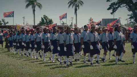Students in Uniform Marching During National Celebration PNG Stock Footage 332733363