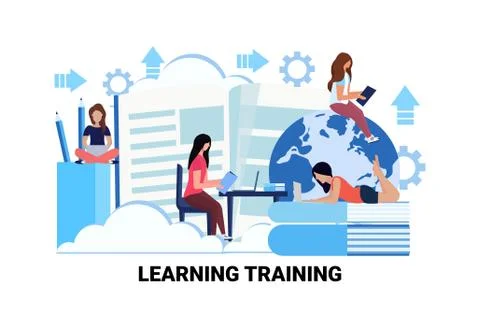 Students using gadgets online global education e-learning training concept 스톡 일러스트