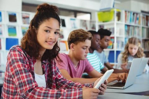 Students using laptop, digital tablet Stock Photos