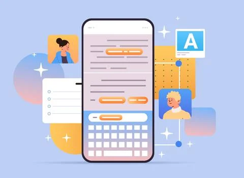 Students using online services of correcting text and checking spellings on Illustrazione stock