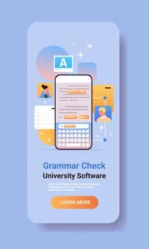 Students using online services of correcting text and checking spellings on 스톡 일러스트
