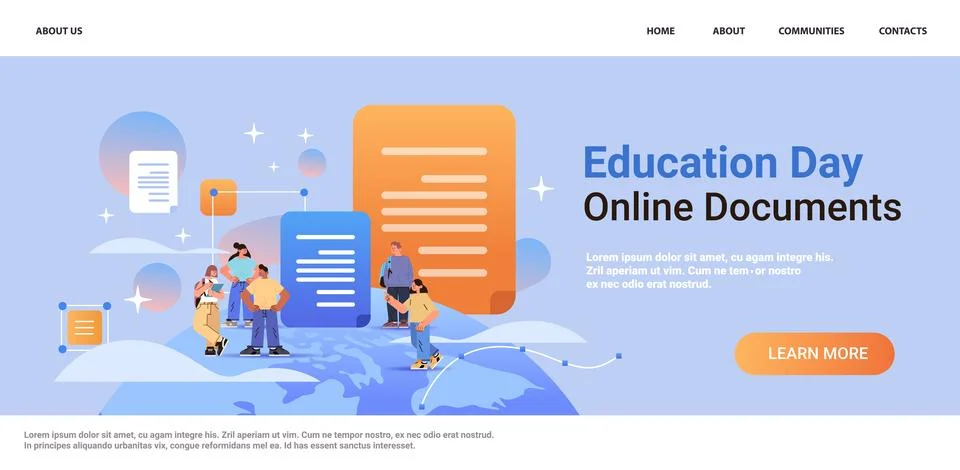 Students using online storage file transfer connection docs information Stock Illustration