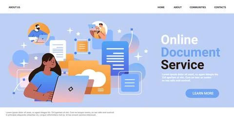 Students using online storage on laptop screen file transfer connection docs Stock Illustration