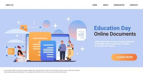 Students using online storage on laptop screen file transfer connection docs Stock Illustration