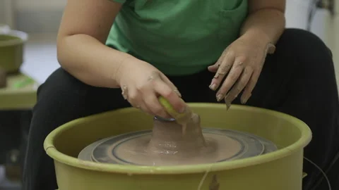 Students using pottery wheel 01 Stock Footage 134208778