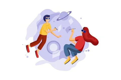 Students Using Virtual Reality Tools For The Study Stock Illustration