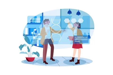 Students Using VR Tools For The Study Stock Illustration