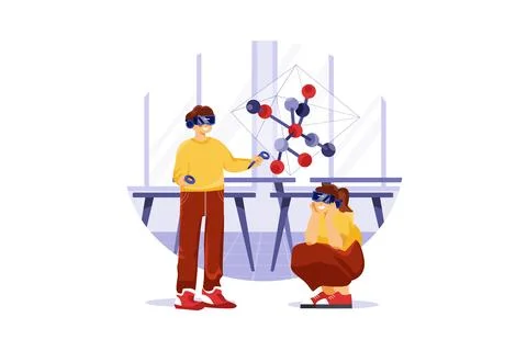 Students using VR tools for the study Stock Illustration