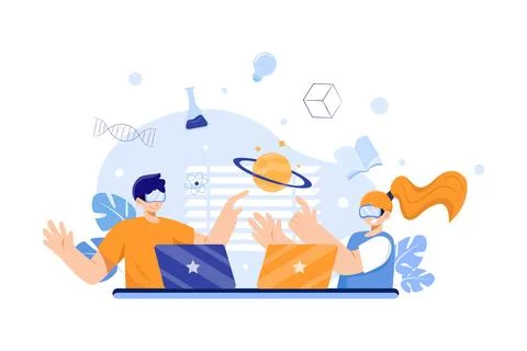 Students using VR tools for the study Stock Illustration